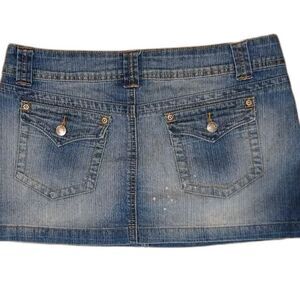 RUE 21 Mini Skirt Womens 11/12 Junior Supershort Stretchy Distressed Blue Denim